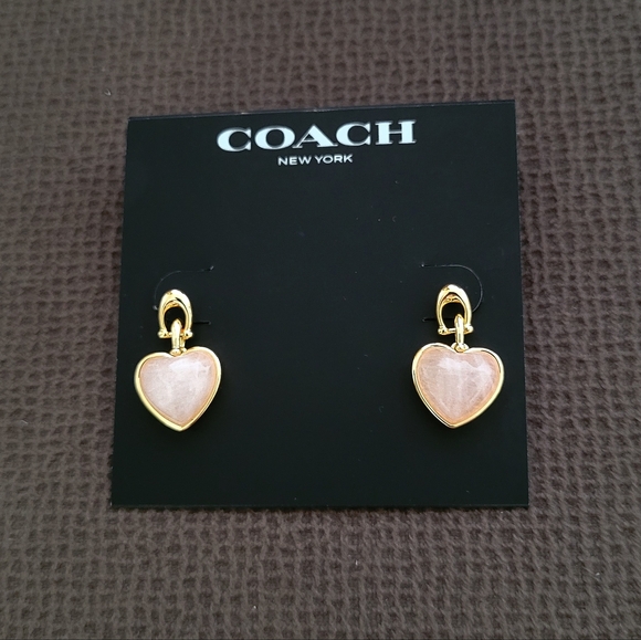 Coach Carved Rose🌹Quartz Heart💕 Drop Earrings - Picture 8 of 12